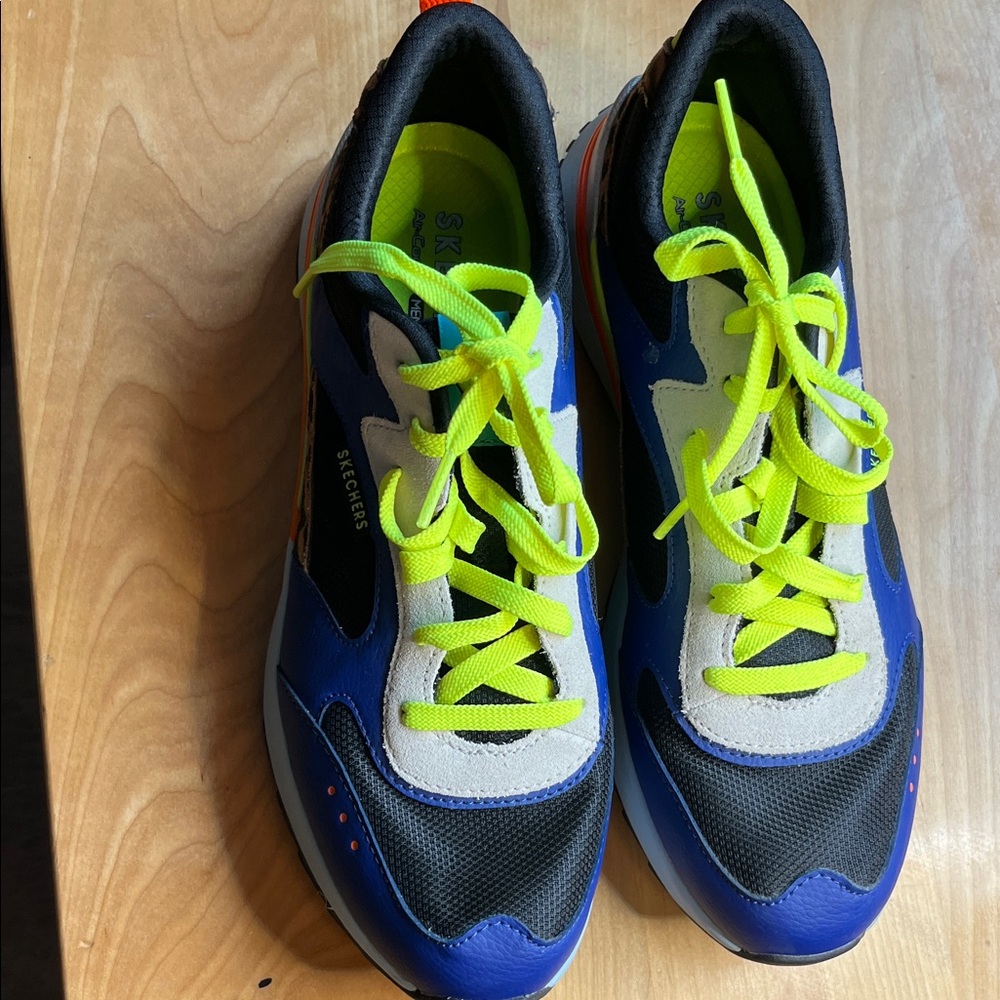 Skechers Women’s Blue & Neon Yellow Lace-Up Sneakers